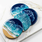 Ocean Resin & Wood Coaster Set (Set of 4) – Handmade Coastal Drink Coasters