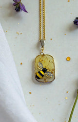 Golden Honey Bee Pendant Necklace — One-of-a-Kind Handmade Resin Heirloom | Real Gold Leaf