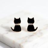 Elegant Black Cat Earrings with Crystal Accents - Binx Collection