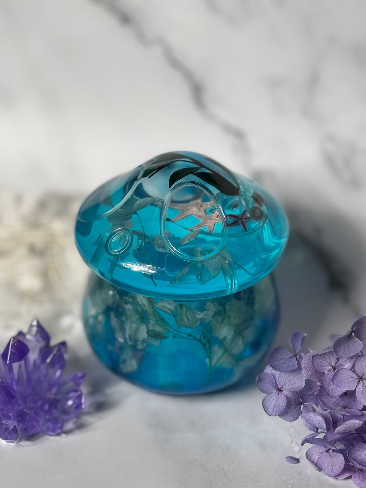The Ocean Floor Mushroom Jar - Real Starfish and Dried Hydrangeas