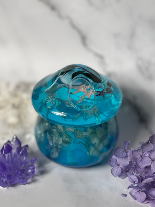 The Ocean Floor Mushroom Jar - Real Starfish and Dried Hydrangeas