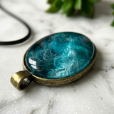Handcrafted Teal Swirl Resin Pendant – Unique Jewelry with Leather Cord | Unique Gifts