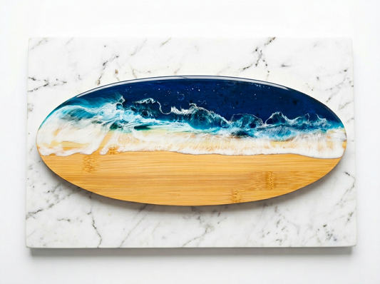 Ocean Wave Serving Board – 14-Inch Bamboo Board with Food-Grade Resin