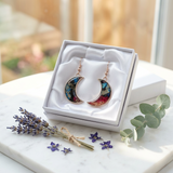 Midnight Garden Moon Earrings - Colorful Resin with Elegant Silver Hooks | Unique Gifts