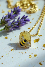 Golden Honey Bee Pendant Necklace — One-of-a-Kind Handmade Resin Heirloom | Real Gold Leaf