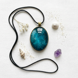 Handcrafted Teal Swirl Resin Pendant – Unique Jewelry with Leather Cord | Unique Gifts