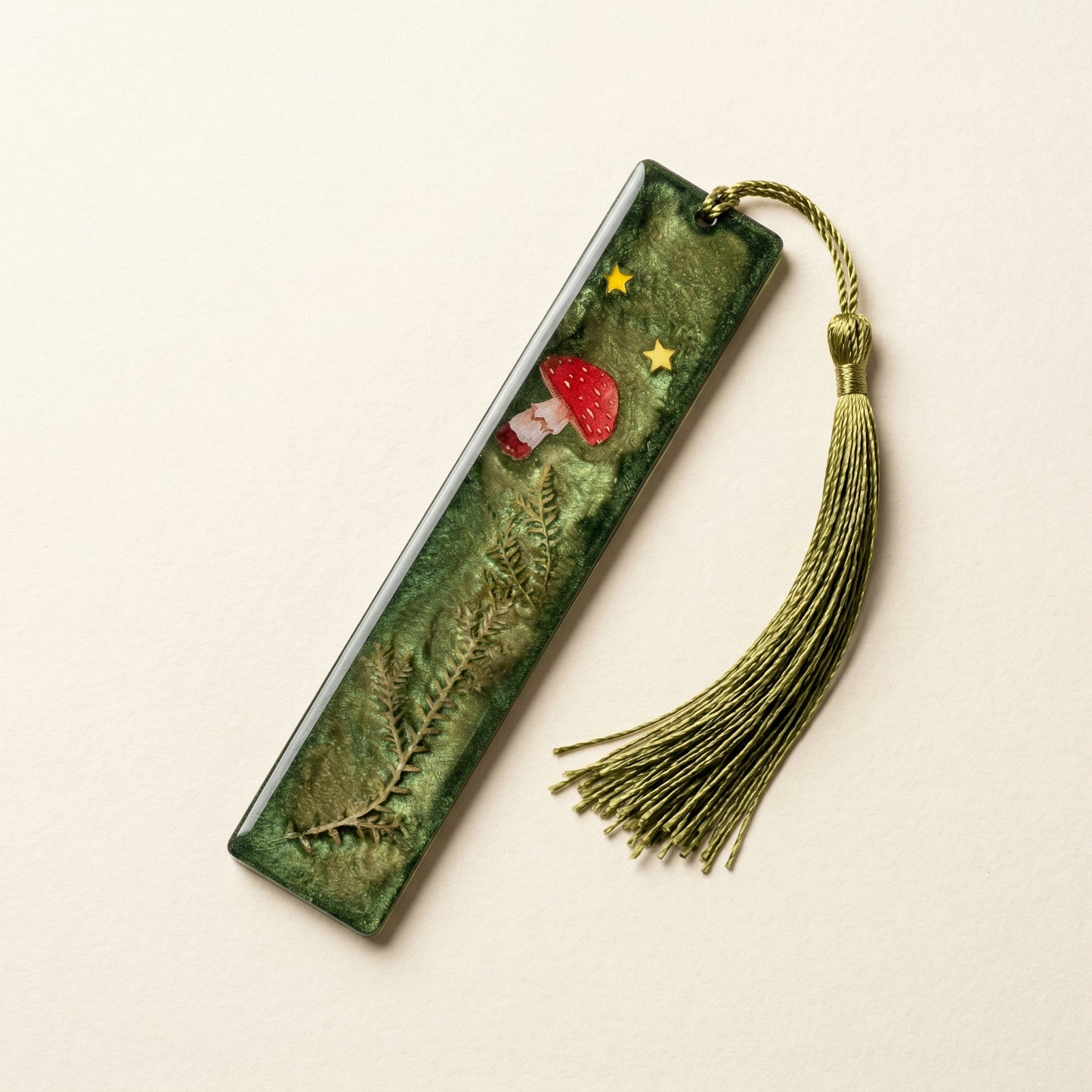 Emerald Moss Forest Mushroom Bookmark - Handmade Resin Bookmark