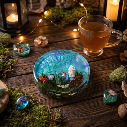 Enchanted Forest Deep Resin Coaster – One-of-a-Kind Miniature World