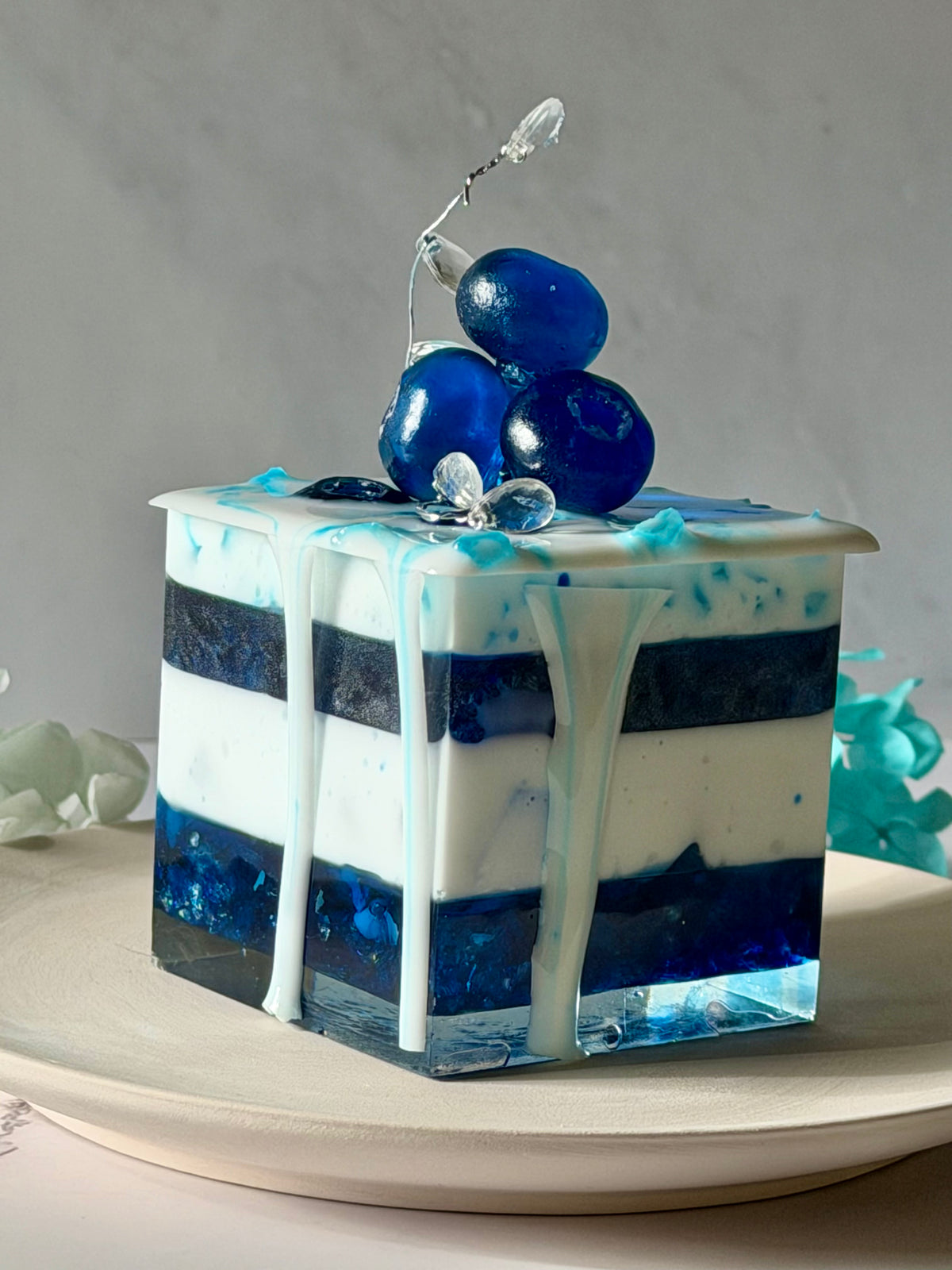 Blueberry Cake Slice Resin Sculpture | Faux Dessert Decor