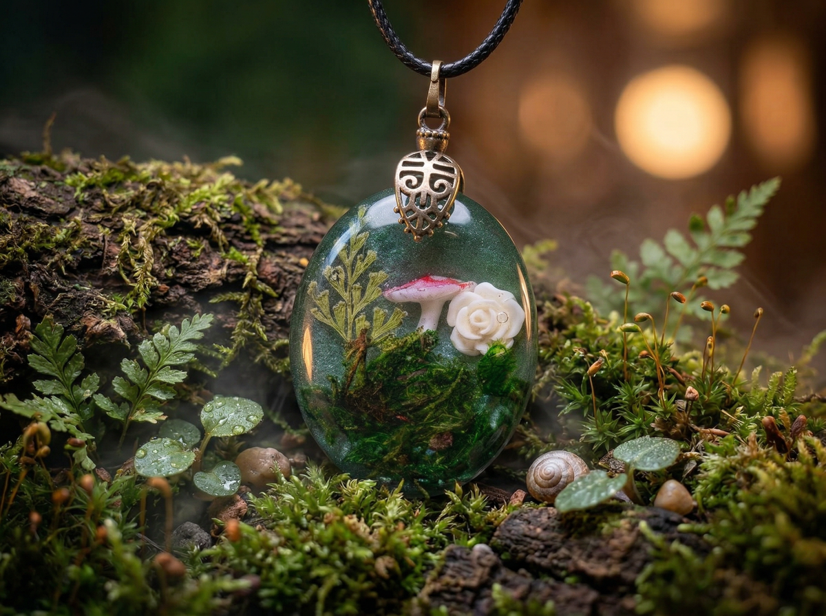 Enchanted Mushroom Garden Pendant Necklace