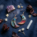 Midnight Garden Moon Earrings - Colorful Resin with Elegant Silver Hooks | Unique Gifts