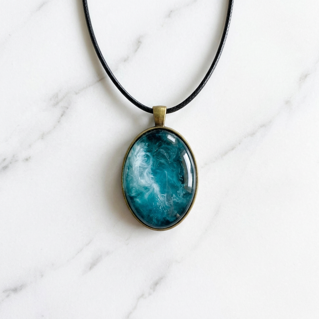 Handcrafted Teal Swirl Resin Pendant – Unique Jewelry with Leather Cord | Unique Gifts