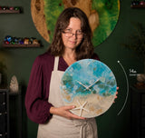 Coastal wall clock hanging display — beach decor resin art with silent quartz movement