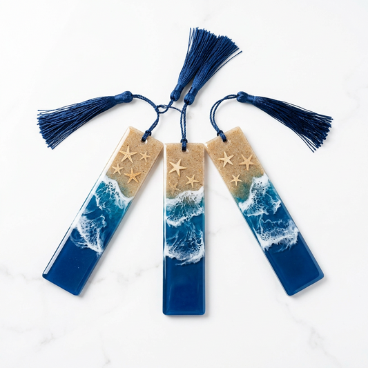 Ocean Resin Bookmarks – (Real Sand & Shells)