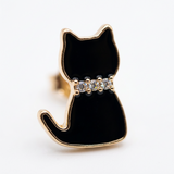 Elegant Black Cat Earrings with Crystal Accents - Binx Collection