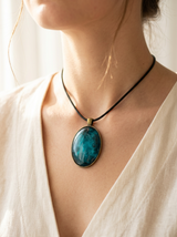 Handcrafted Teal Swirl Resin Pendant – Unique Jewelry with Leather Cord | Unique Gifts
