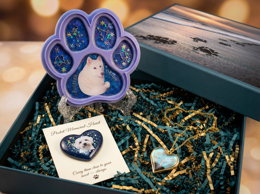 Ultimate Pet Memorial Box: Custom Resin Paw, Heart & Pendant