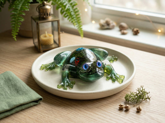 Enchanted Moss Frog Resin Sculpture | Moss & Lantern