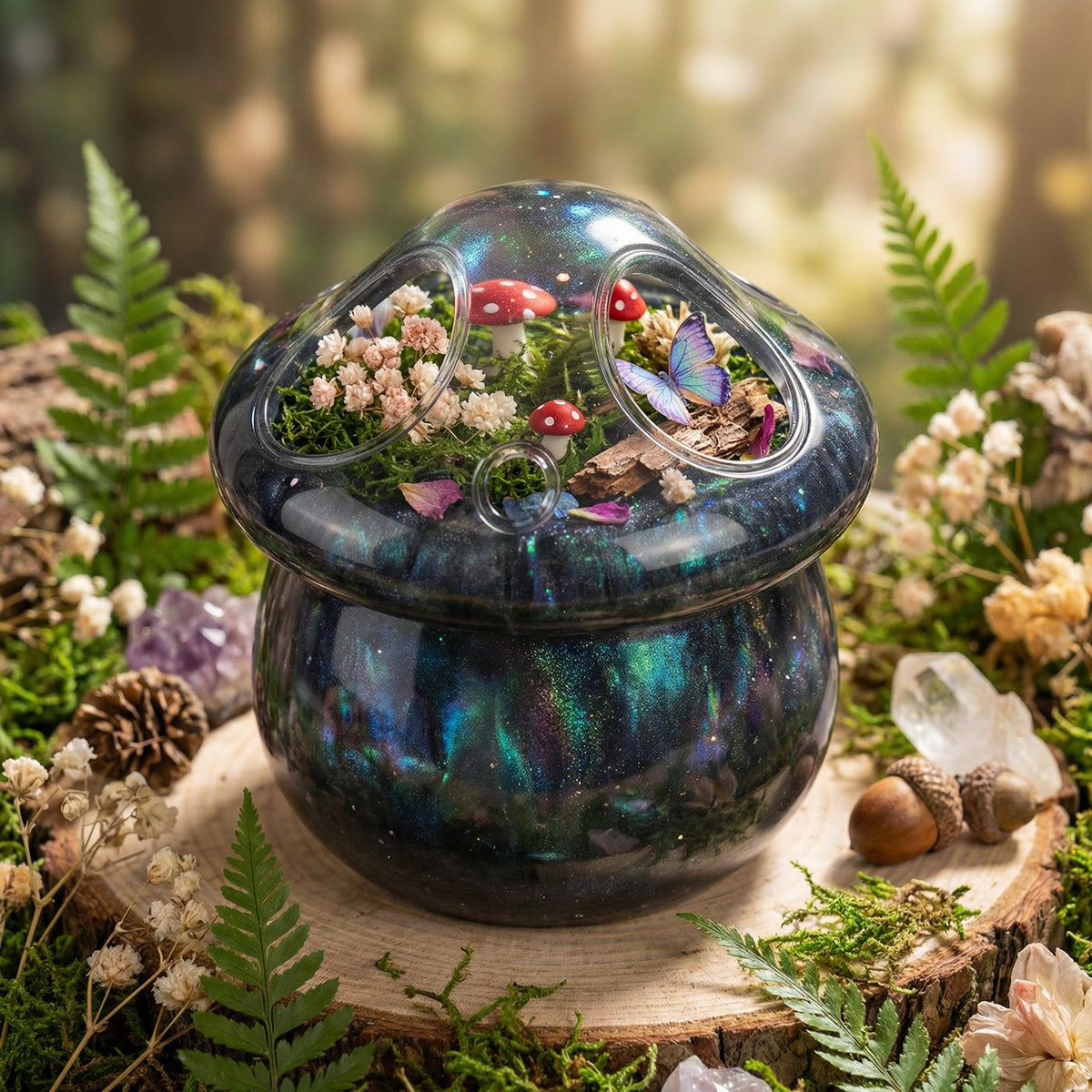 Enchanted Mini World Mushroom Jar - Black Iridescent
