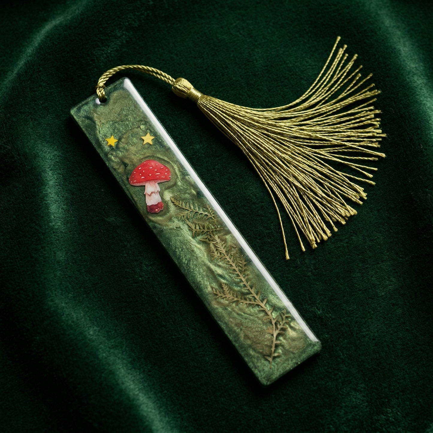 Emerald Moss Forest Mushroom Bookmark - Handmade Resin Bookmark