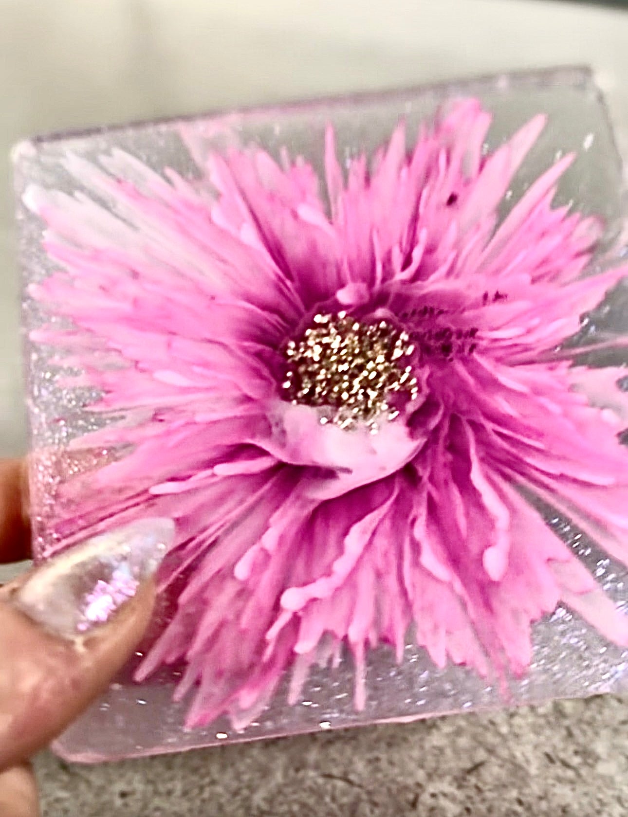 Pink Bloom Resin Coaster – Handcrafted 4x4 Floral Glitter Coaster