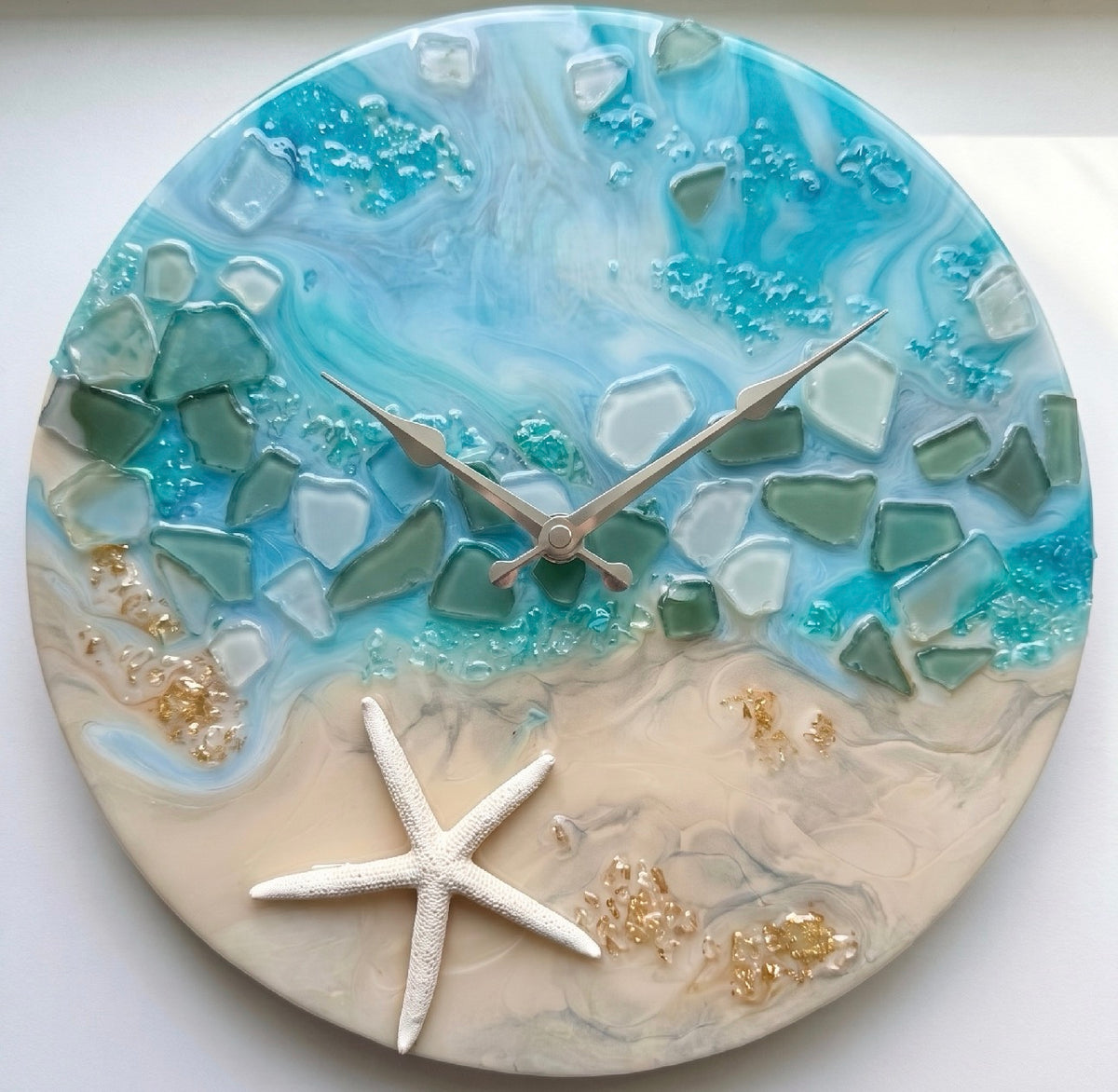 Coastal Resin Wall Clock | Ocean Sea Glass Beach Decor