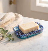 The Tidepool Catchall — Resin Soap Dish in Indigo & Ocean Sea Glass