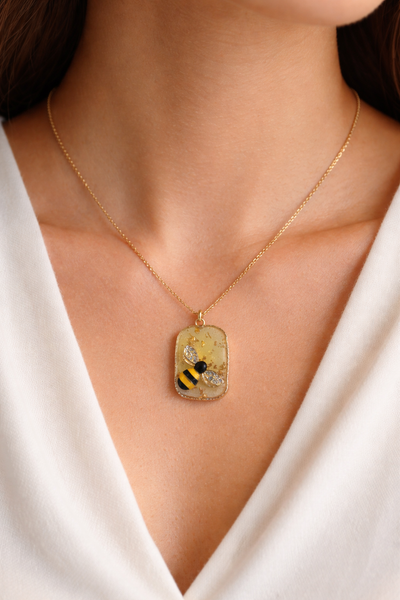 Golden Honey Bee Pendant Necklace — One-of-a-Kind Handmade Resin Heirloom | Real Gold Leaf