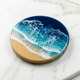 Ocean Resin & Wood Coaster Set (Set of 4) – Handmade Coastal Drink Coasters